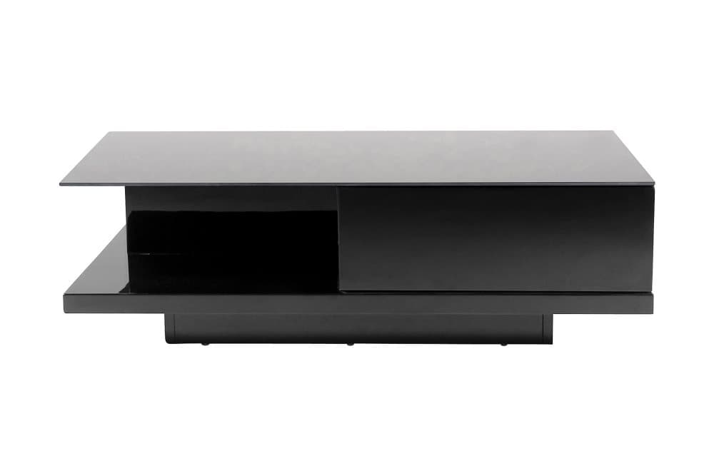 TVERAI Soffbord 120 cm med Förvaring Hylla + Låda Glas/Svart