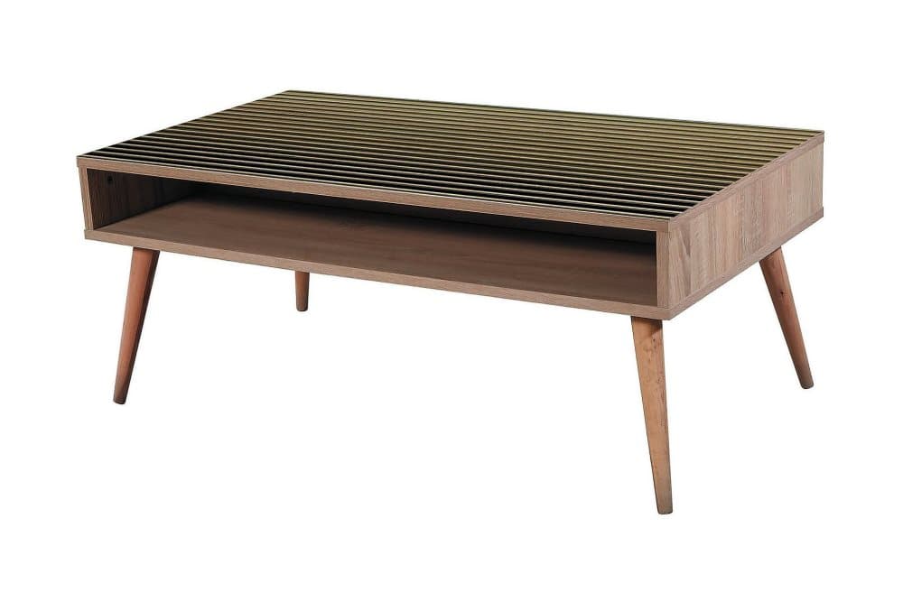 STENBYN Soffbord 110 cm med Förvaring Hylla Ränder Natur/Bru