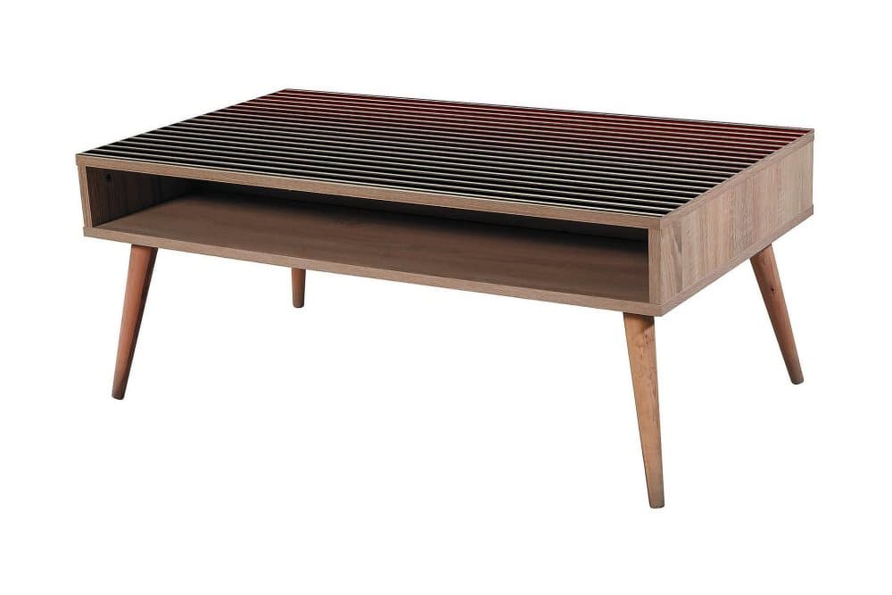 STENBYN Soffbord 110 cm med Förvaring Hylla Ränder Natur/Röd
