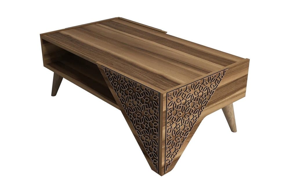 VARRED Soffbord 105cm med Förvaring Hylla Blommönster Valnöt