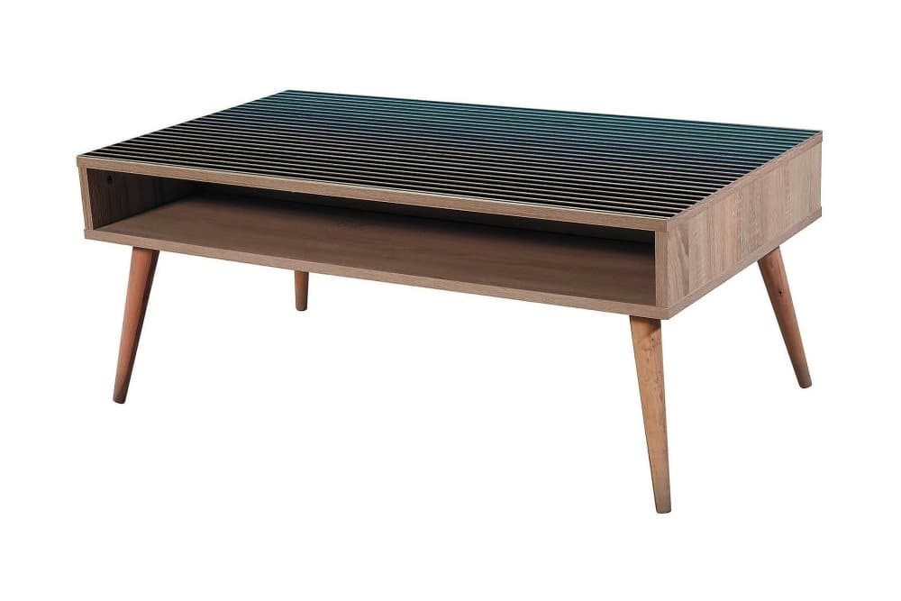 STENBYN Soffbord 110 cm med Förvaring Hylla Ränder Natur/Blå