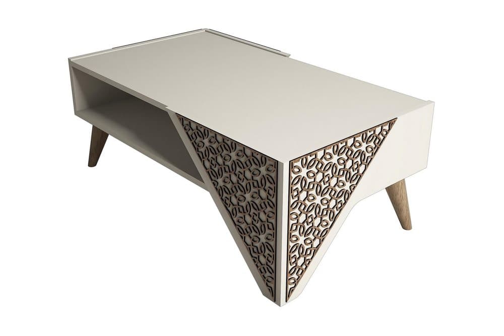 VARRED Soffbord 105 cm m Förvaring Hylla Blommönster Krämvit