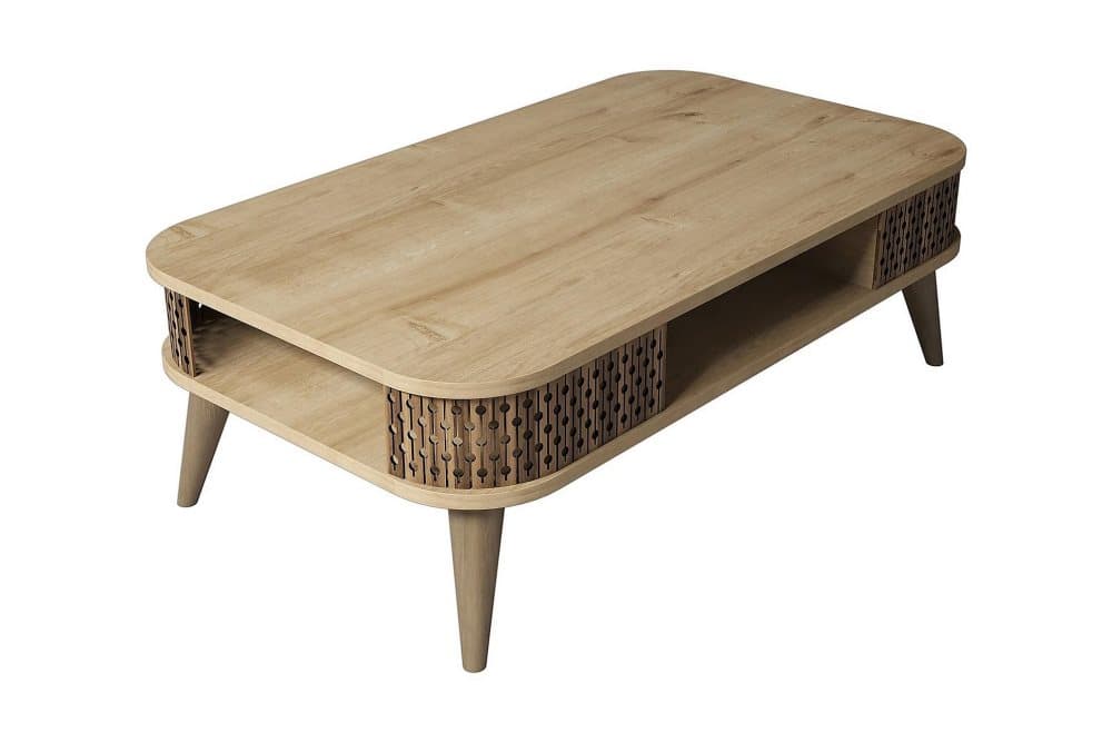 VARRED Soffbord 105 cm med Förvaring Hylla Runda Hörn Brun