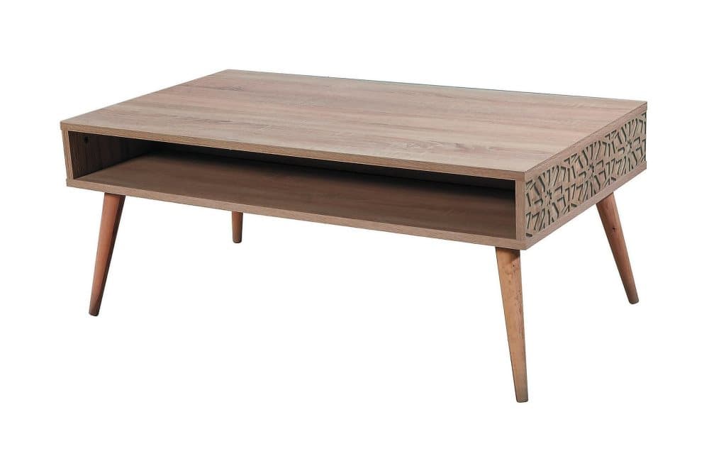 STENBYN Soffbord 110 cm med Förvaring Hylla Dekor Natur