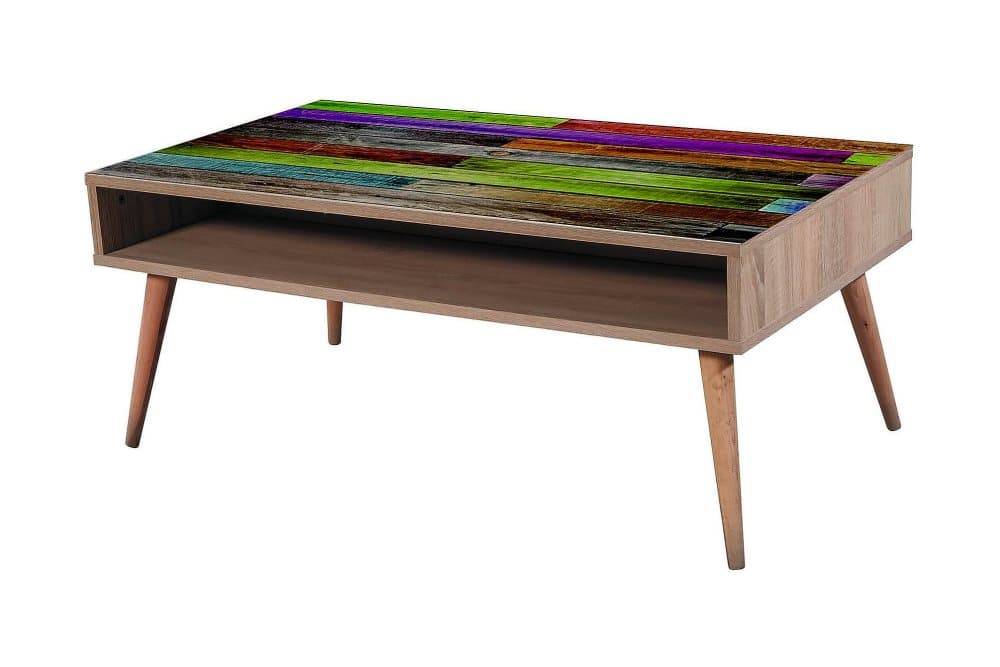 STENBYN Soffbord 110 cm med Förvaring Hylla Natur/Flerfärgad