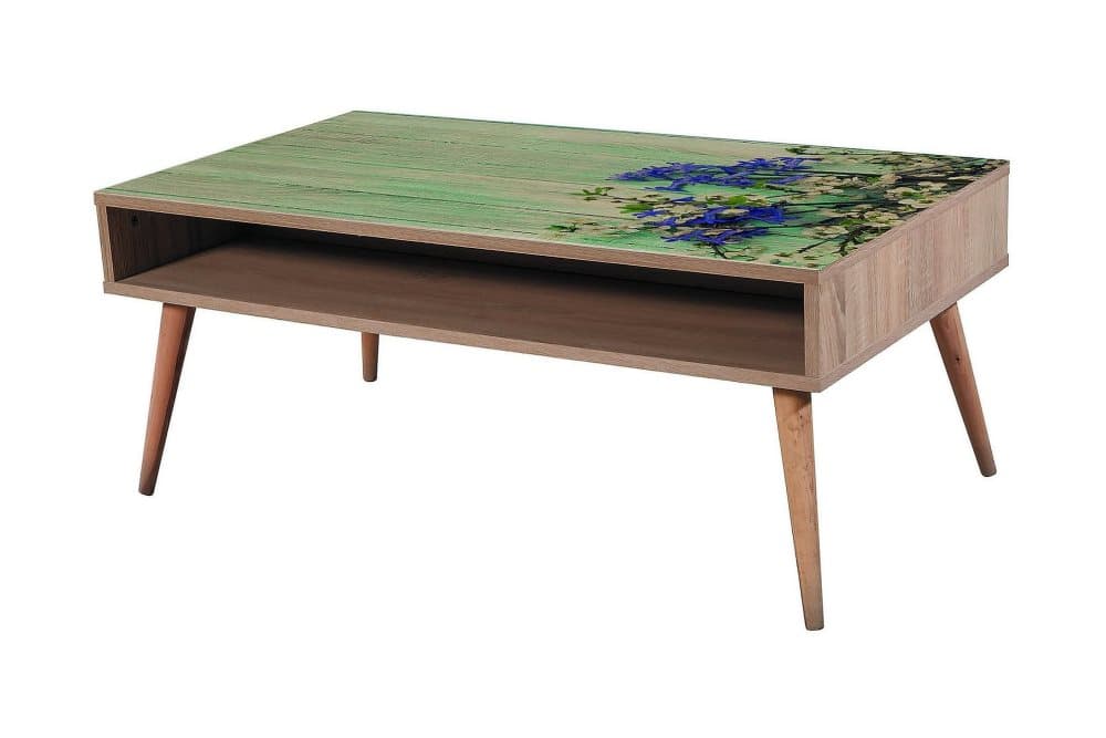 STENBYN Soffbord 110cm Förvaring Hylla Blommönster Natur/Grö