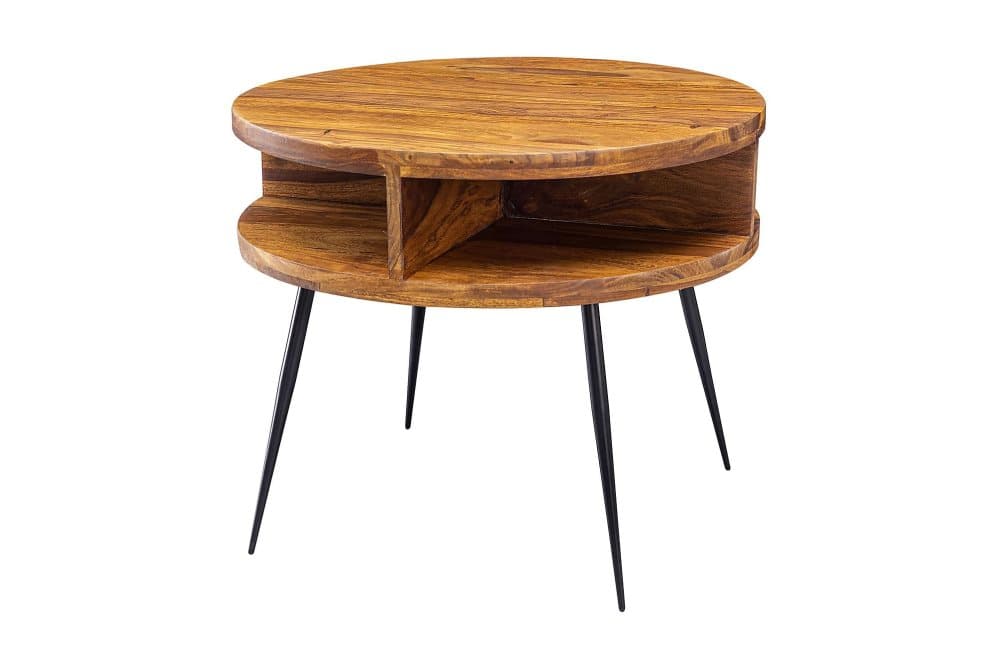 KENITRA Soffbord 60 cm med Förvaring Hylla Runt Massivt Trä/