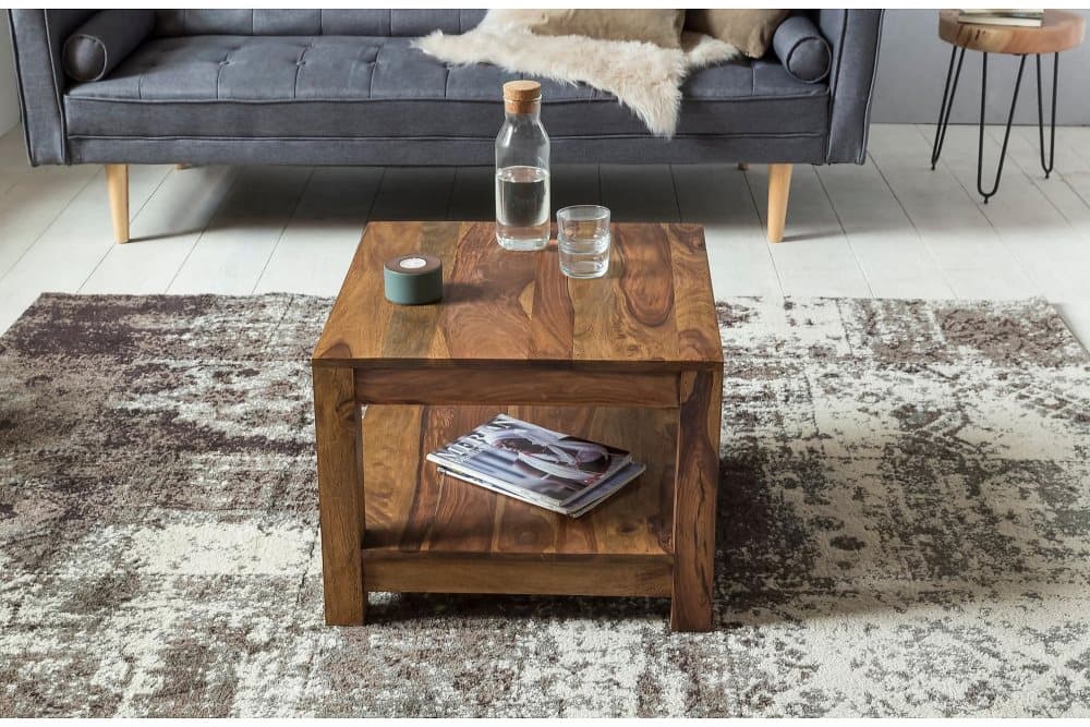 INVERSHIN Soffbord 60 cm med Förvaring Hylla Massivt Trä