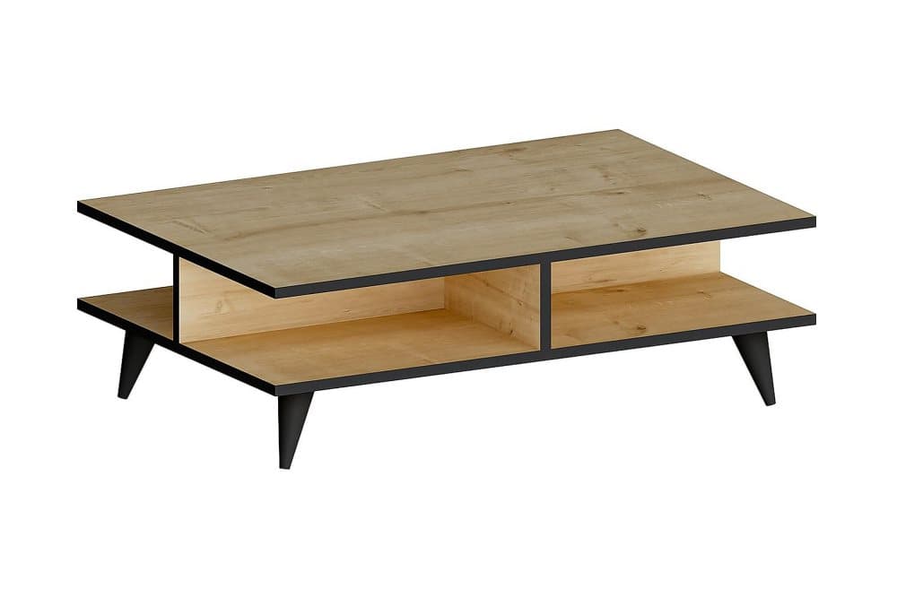 GUSEWELLE Soffbord 90 cm med Förvaring Hylla Ekfärg/Svart