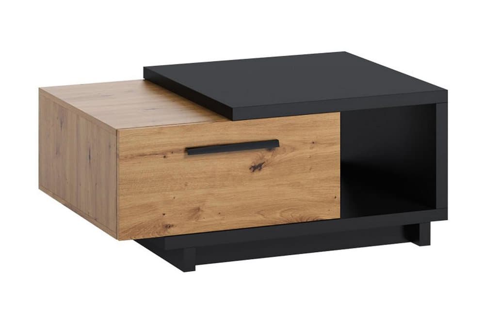 ILMARI Soffbord 90 cm med Förvaring Låda + Hylla Natur/Svart