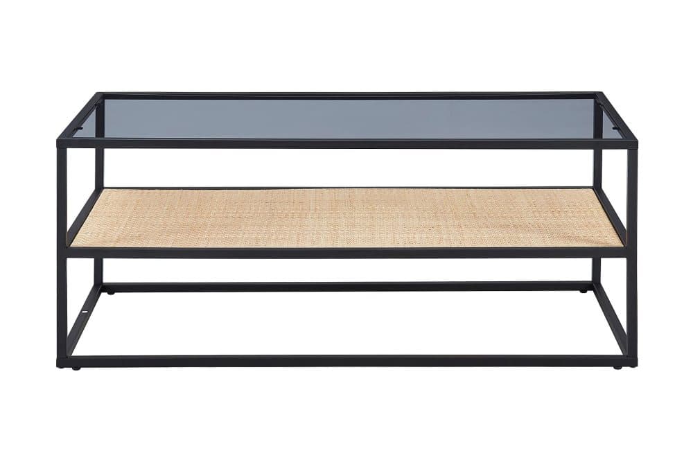 SKEPPSTA Soffbord 120 cm med Förvaring Hylla Glas/Rotting/Sv