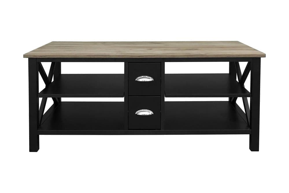 MERINA Soffbord 120 cm m Förvaring Hyllor+Lådor Ekfanér/Svar