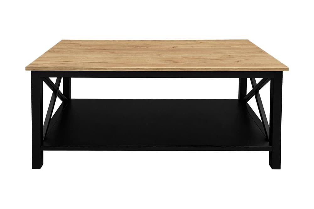 MERINA Soffbord 120 cm med Förvaring Hylla Ekfanér/Svart/Bru