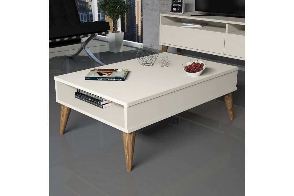SHEEL Soffbord 90 cm med Förvaring Hylla Krämvit/Natur