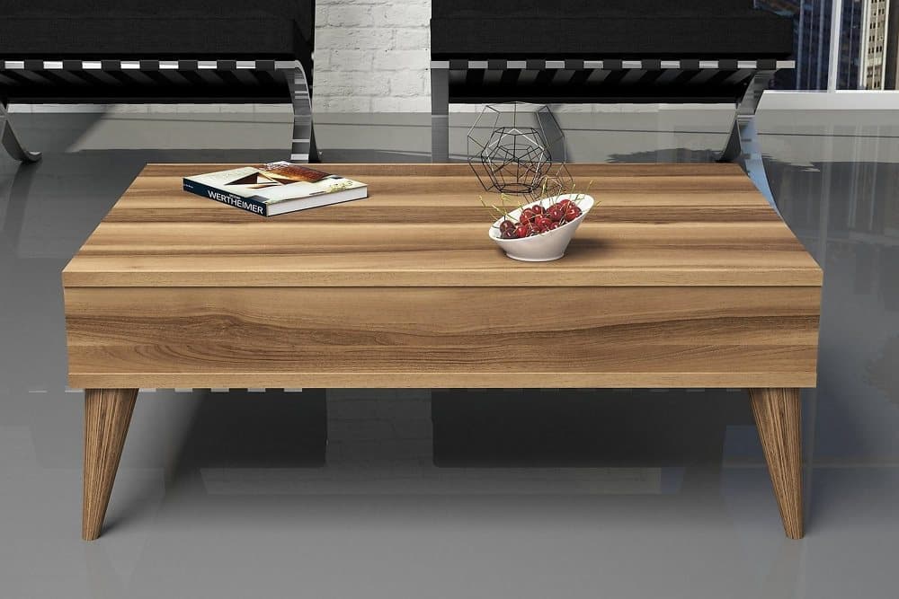 SHEEL Soffbord 90 cm med Förvaring Hylla Valnötsbrun