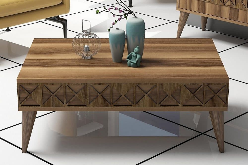 TUERO Soffbord 90 cm med Förvaring Hylla Valnötsbrun