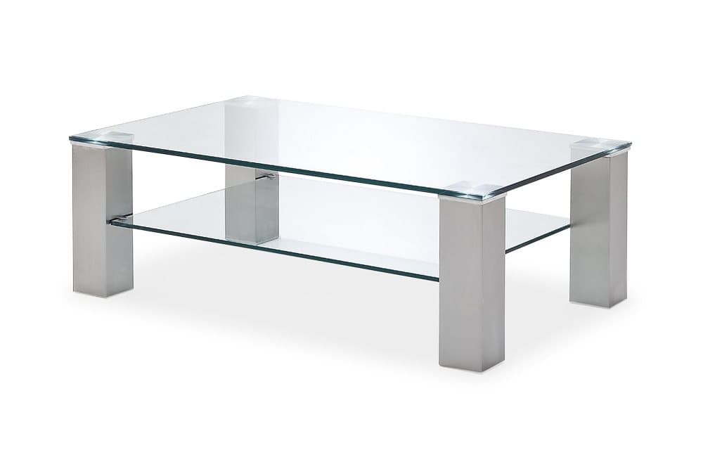 JASMINTO Soffbord 110 cm med Förvaring Hylla Glas/Silver