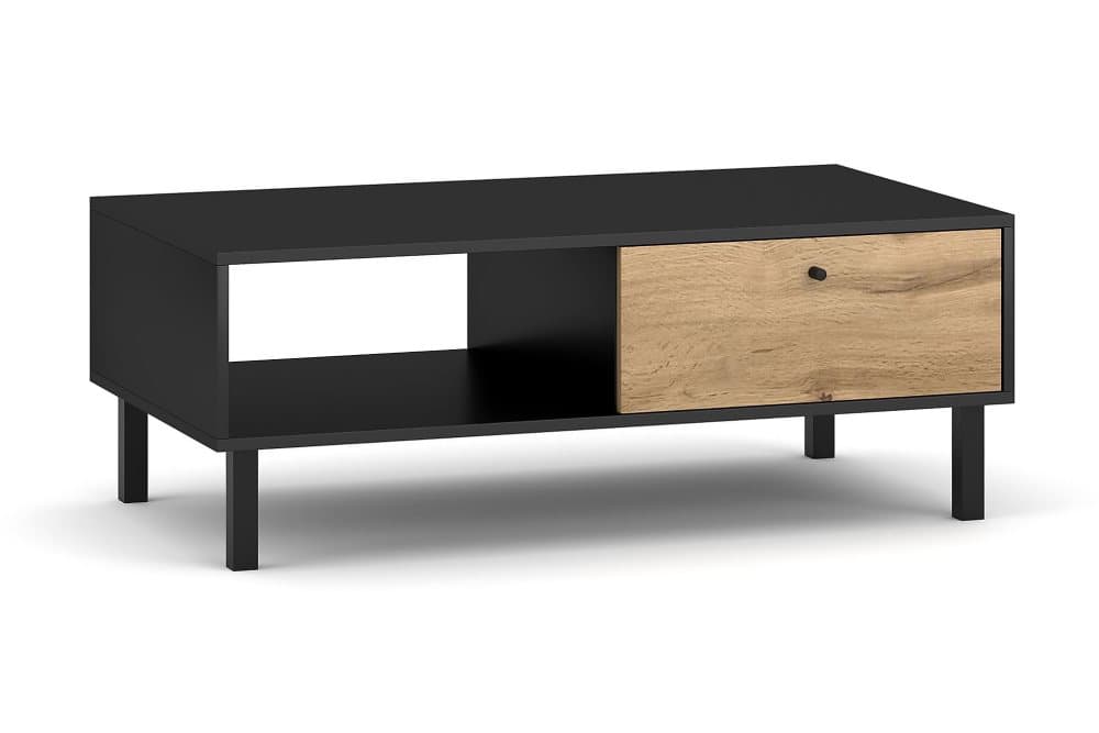 CROFTMORE Soffbord 110 cm med Förvaring Hylla + Låda Svart/N