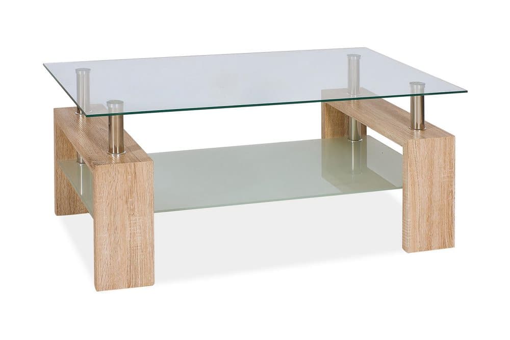 KOBRIN II Soffbord 110 cm med Förvaring Hylla Glas/Natur
