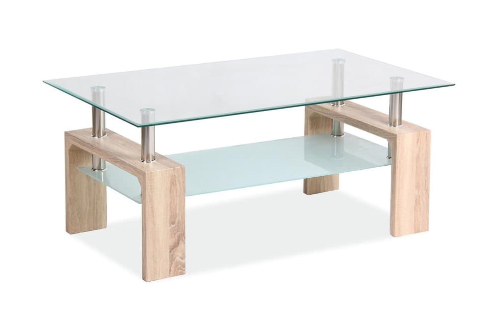 KOBRIN BASIC Soffbord 110 cm med Förvaring Hylla Glas/Natur