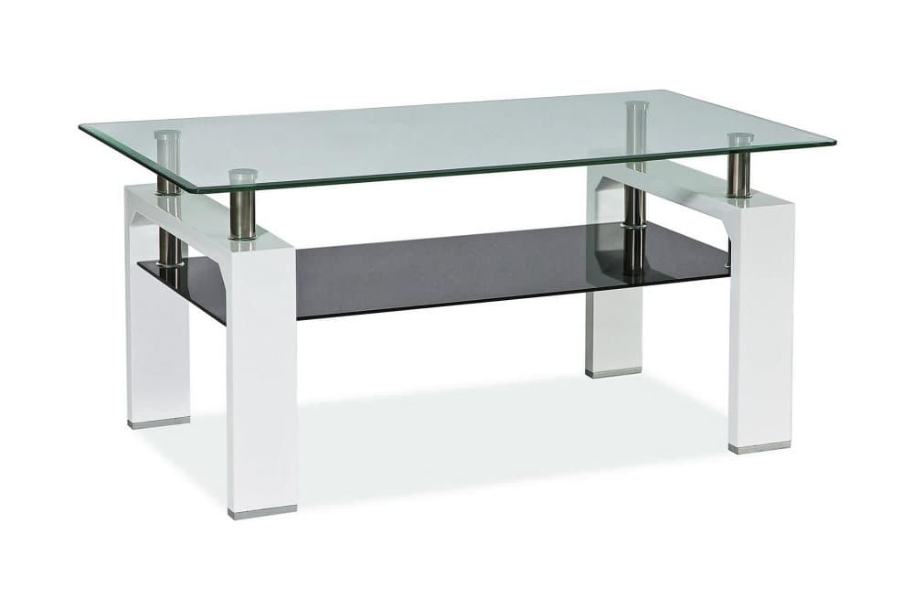 KOBRIN II Soffbord 110 cm med Förvaring Hylla Glas/Vit
