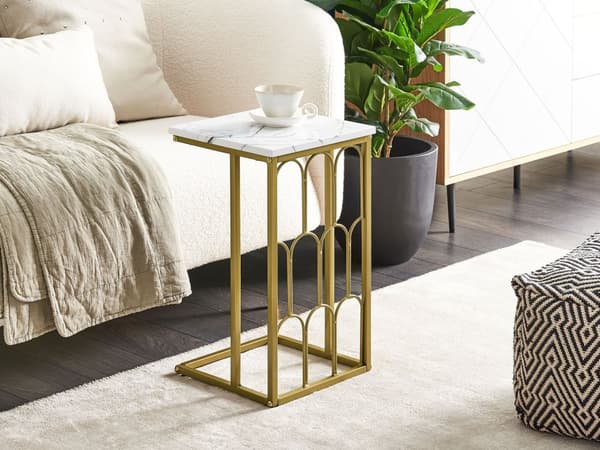 Sidebord Hvid med Guld MDF Jern 30 x 30 cm Metalben Firkantet Top Moderne Glam Stue