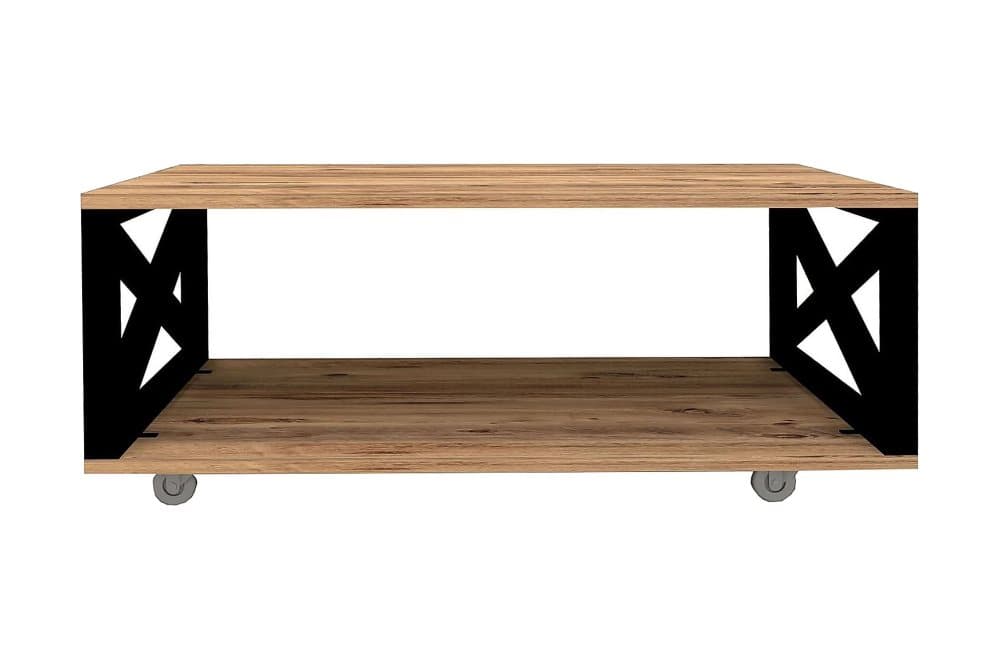 BERHIL Soffbord 98 cm med Förvaring Hylla på Hjul Natur/Svar