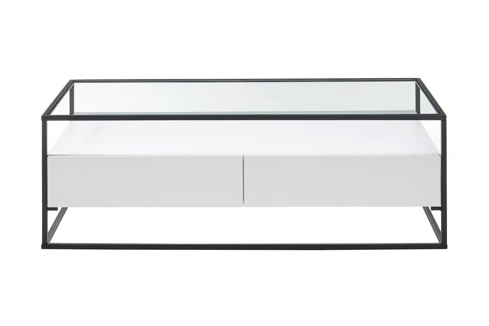 TRINKA Soffbord 120 cm med Förvaring 2 Lådor + Hylla Glas/Vi