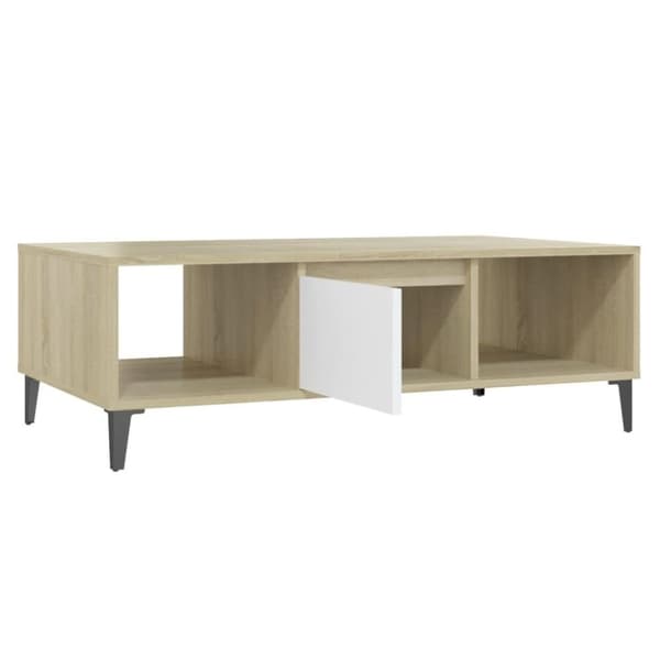 vidaXL sofabord 103,5x60x35 cm spånplade hvid og sonoma-eg