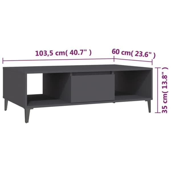vidaXL Sohvapöytä harmaa 103,5x60x35 cm tekninen puu