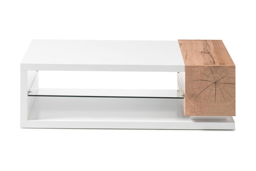NAZILLI Soffbord 120 cm med Förvaring Hylla Glas/Natur/Vit