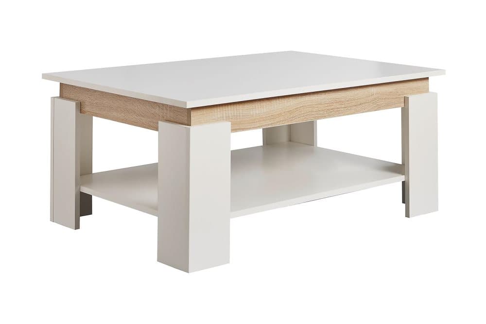 DENHOF Soffbord 87 cm med Förvaring Hylla Vit/Natur