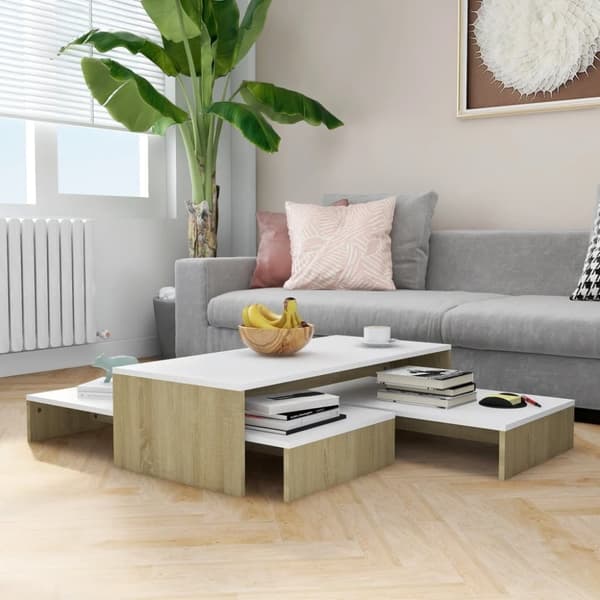 vidaXL indskudsborde 100x100x26,5 cm hvid og sonoma-eg