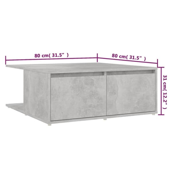 vidaXL sofabord 80x80x31 cm spånplade betongrå