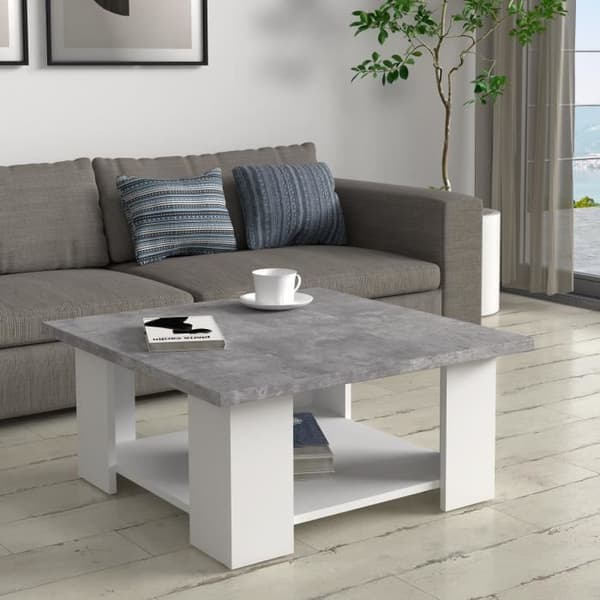 PILVI Soffbord - Vit och ljusgrå betong - L 67 x D 67 x H 31 cm