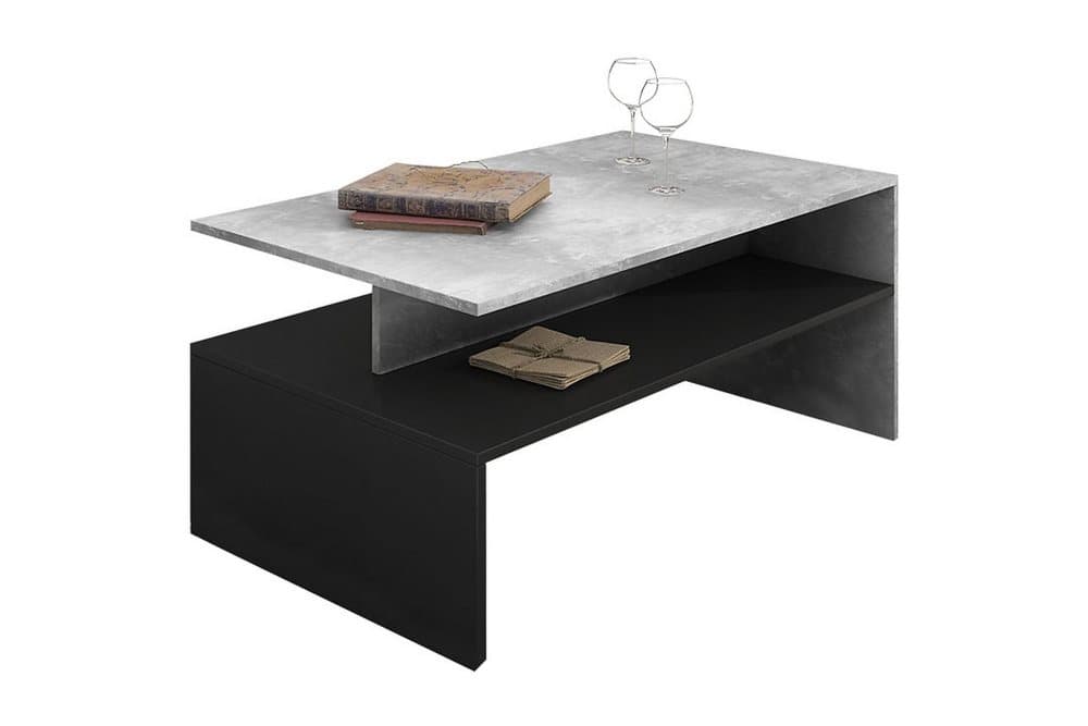 HARIKA Soffbord 100 cm med Förvaring Hylla Betonggrå/Svart