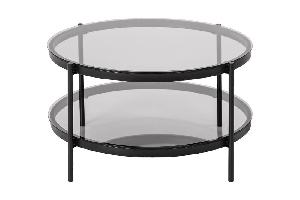 DUENKEL Soffbord 79 cm Runt m Förvaring Hylla Glas/Grå/Matt