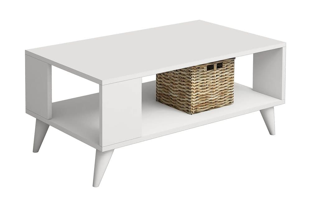 BOSTWICK Soffbord 90 cm med Förvaring Hylla Vit