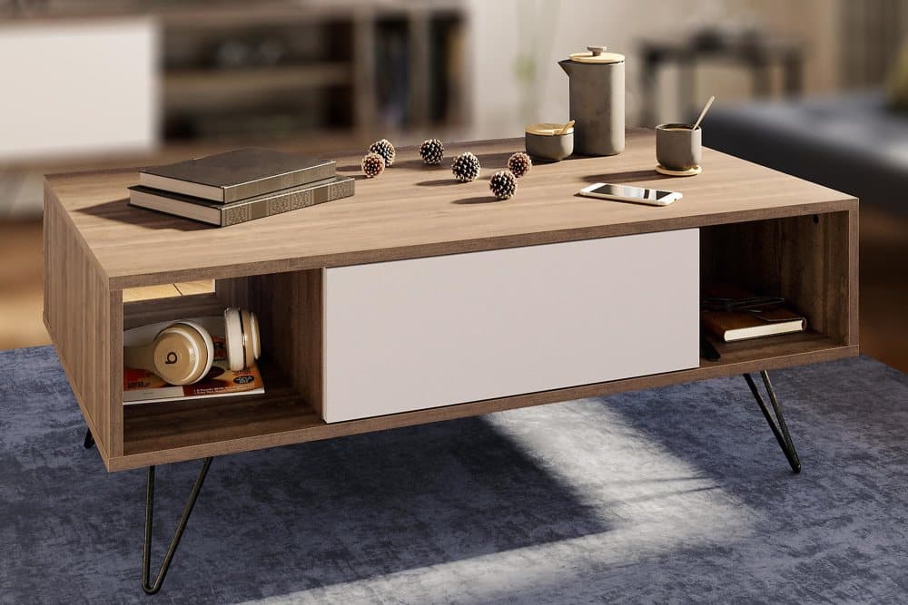 NOSTRA Soffbord 120cm Förvaring Hylla+Lucka Valnötsbrun/Vit/