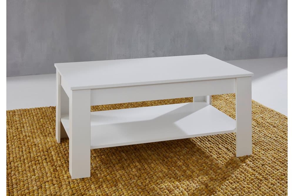 TOMASI Soffbord 110 cm med Förvaring Hylla Vit