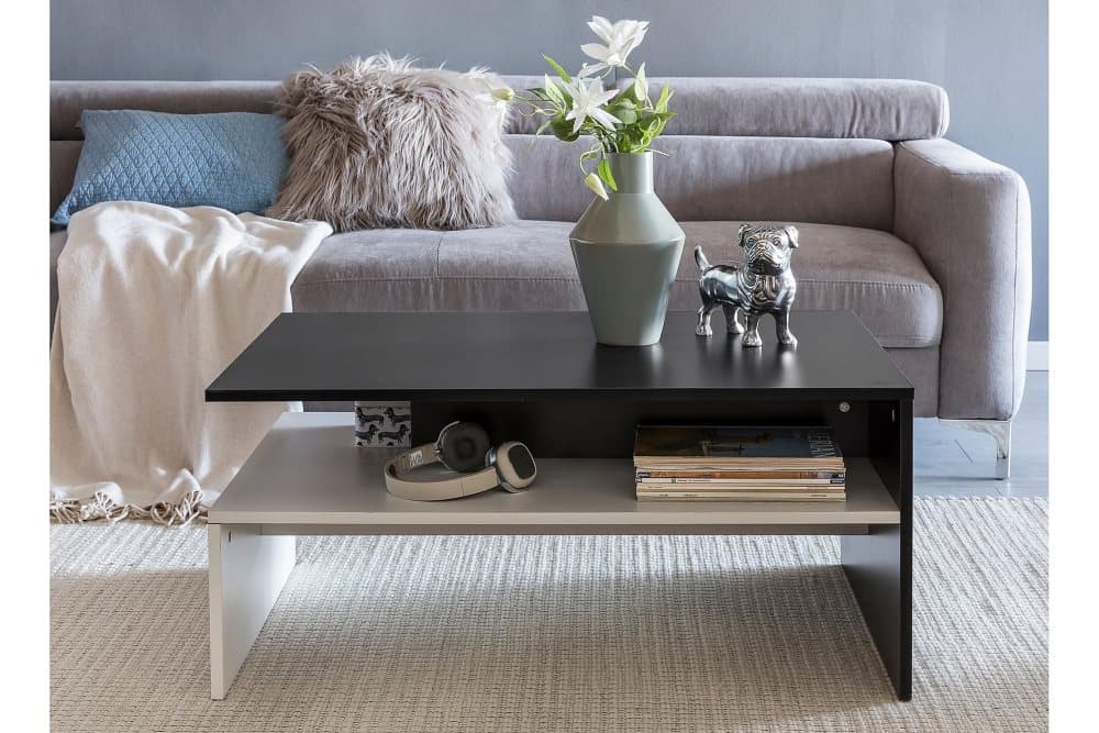 DALGINROSS Soffbord 90 cm med Förvaring Hylla Svart/Vit