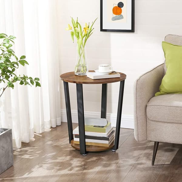 Runt Sidobord Industriellt Design 50 x 50 x 57 cm Vintage brun-svart