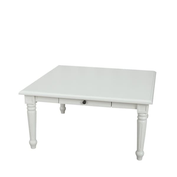 Amaretta sofabord 100x100 cm med 1 skuffe i antik hvid, antik patineret.