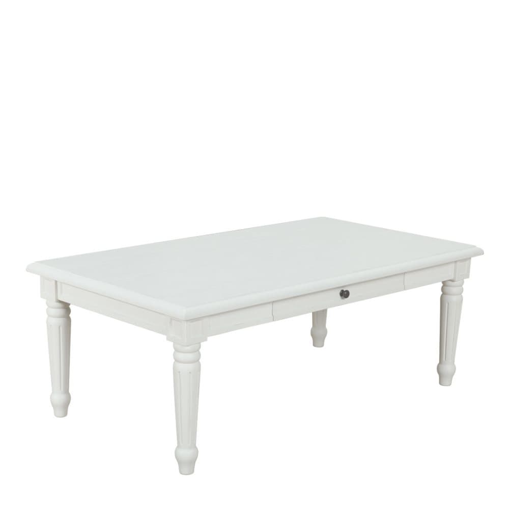 Amaretta soffbord med 2 lådor, antik vit, antik patinerad.