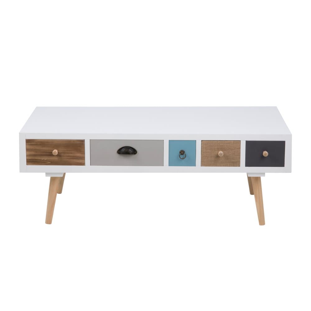 Thames soffbord vit med 5 olikfärgadde lådor. Levereras monterat.