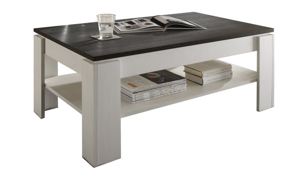 Aboma soffbord med 1 hylla vit struktur, trämönstrad.