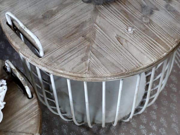Soffbord m trälock set m 2 korgar Antikvit