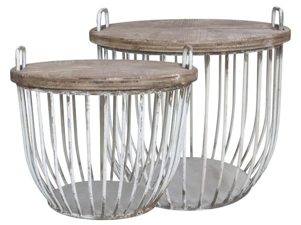 Soffbord m trälock set m 2 korgar Antikvit