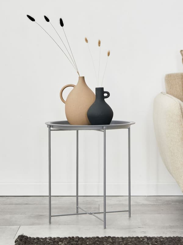 Sidobord Ø 47 H 51 balkong bords metall liten ver – grå