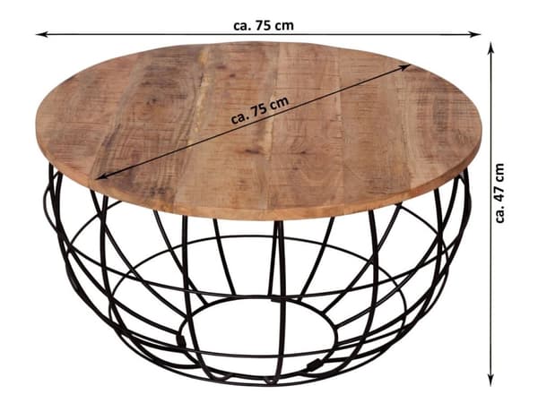 Soffbord hållbart runt Ø 75 cm vardagsrumsbord fast trä – Svart
